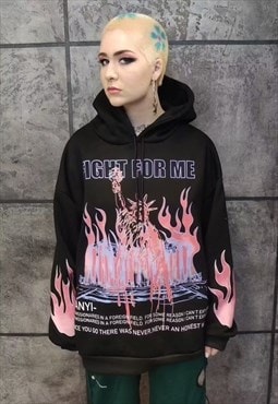 Flame print hoodie American liberty fire pullover in black