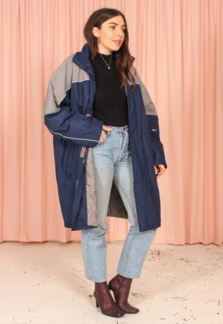VINTAGE 90S NIKE LONG PADDED JACKET IN BLUE