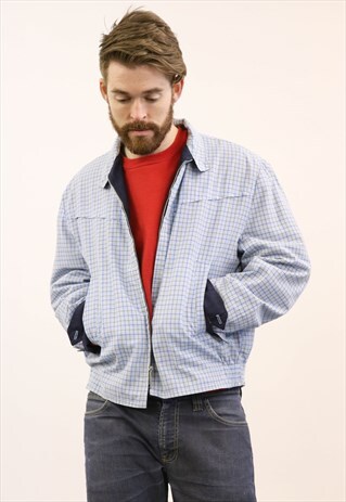 VINTAGE 1990S LIGHT BLUE CHECKED BOMBER JACKET