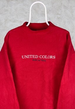 Vintage United Colors of Benetton Fleece Sweatshirt Red XL
