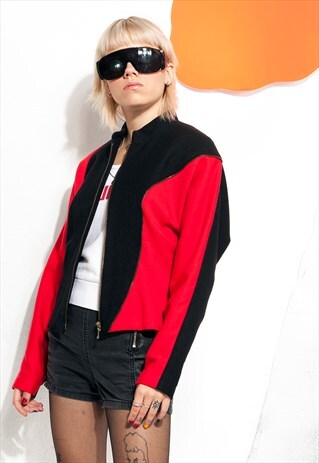 WOOL JACKET 90S VINTAGE BLAZER IN BLACK N RED