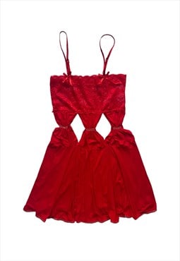 Y2K Cami Top babydoll vest Mini Dress cutout lace Red