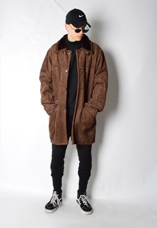 VINTAGE 90S BROWN FAUX SUEDE WINTER COAT