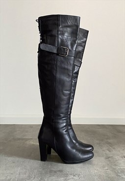 Vintage Y2K 00s black real leather high heel boots