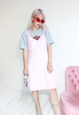VINTAGE 70S BABY PINK LACE SLIP DRESS