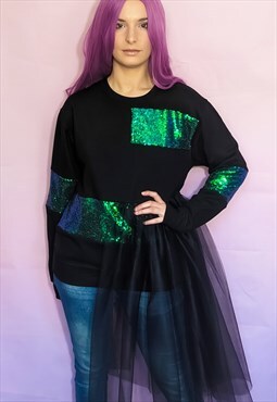 Fancy Sequin and Tulle Sweater Pullover