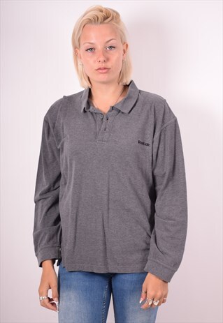 REEBOK WOMENS VINTAGE POLO SHIRT LONG SLEEVE XL GREY 90S
