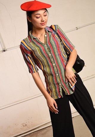 90'S RETRO STRIPED PARIS CHIC FESTIVAL BLOUSE TOP