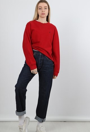 VINTAGE RALPH LAUREN LARGE RED EMBROIDERED LOGO SWEATSHIRT