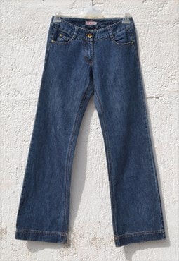 Vintage blue mid rise wide leg boho jeans.