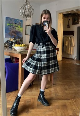 Vintage Plaid Wool Blend Mini Skirt