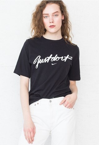 90S VINTAGE BLACK NIKE CREW NECK LOGO T-SHIRT