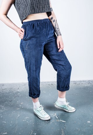 VINTAGE 1990S BLUE CORDUROY HIGH-WAISTED TROUSERS