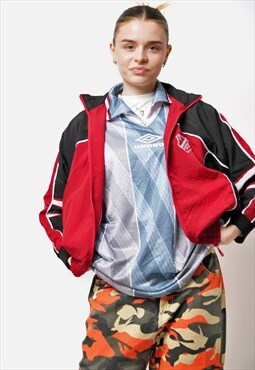 Vintage sports soccer shell jacket red black 90s Y2K 