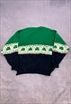 VINTAGE KNITTED JUMPER IRISH CLOVER PATTERNED KNIT SWEATER