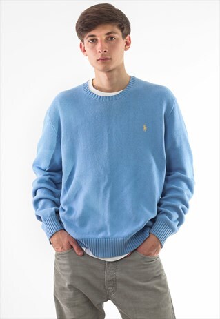 VINTAGE POLO RALPH LAUREN SWEATER 90S BLUE KNIT KNITTED