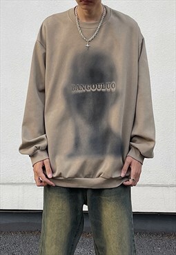 Grey Graphic Oversized Sweatshirts Unisex 