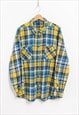 FLANNEL SHIRT IN PLAID YELLOW BLUE VINTAGE LONG SLEEVE MEN