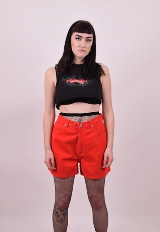 VINTAGE 80'S HIGH WAIST RED DENIM SHORTS SIZE 10 TO 12
