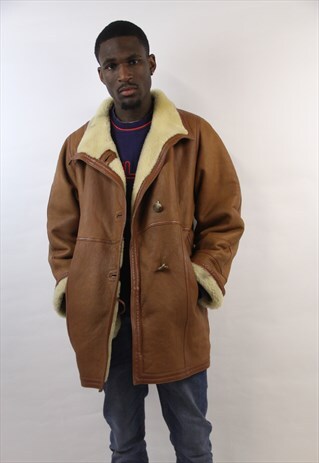 VINTAGE LEATHER TAN LINED COAT