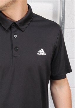 Vintage Adidas Polo Shirt in Black Short Sleeve Top Large