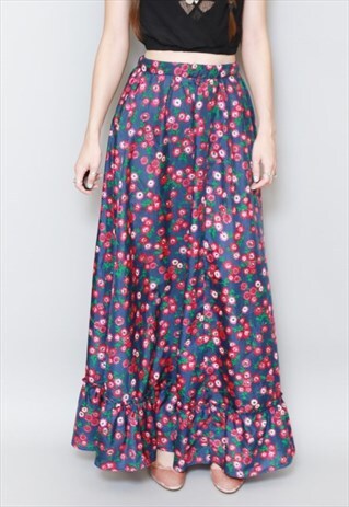 VINTAGE 1970'S PRETTY FLORAL TIERED MAXI SKIRT