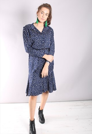 VINTAGE 80S POLKA DOT TEXTURED SATIN MIDI DRESS