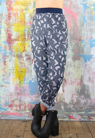 TROUSERS IN MESH WITH DENIM LEAVES
