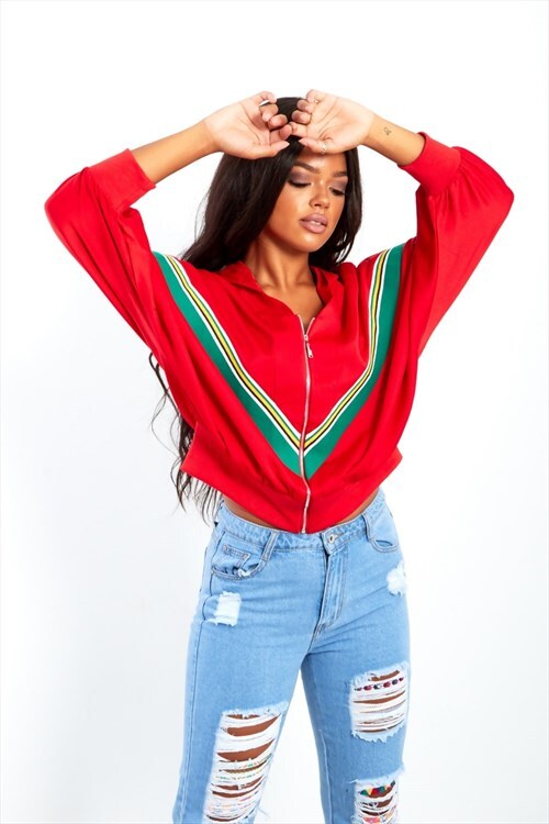 red poncho sleeve hooded jacket