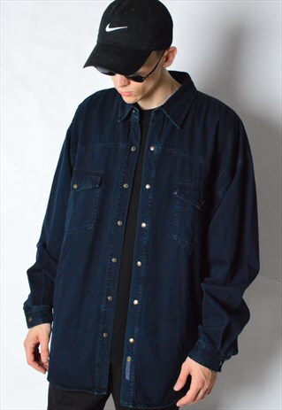 VINTAGE 90S NAVY BLUE THICK DENIM SHIRT
