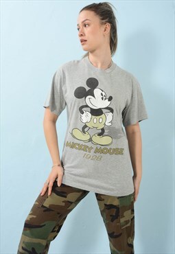 Vintage 90s Disney T-shirt Grey Mickey Print
