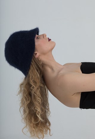 NAVY BLUE FLUFFY FEDORA HOOD HAT