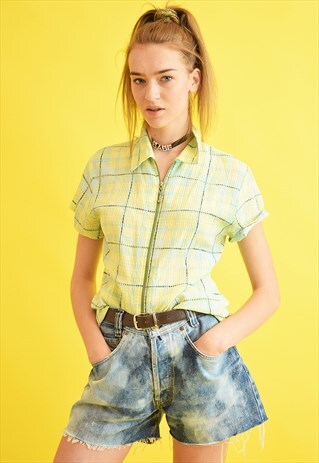 90'S RETRO CHECKED OVERSIZED BLOUSE SHIRT TOP