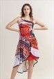 VINTAGE Y2K SAVE THE QUEEN STRAPPY MIXED PRINT MIDI DRESS S