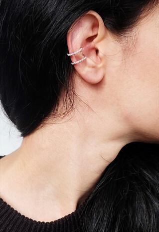 CZ DOUBLE LINE STERLING SILVER EAR CUFF