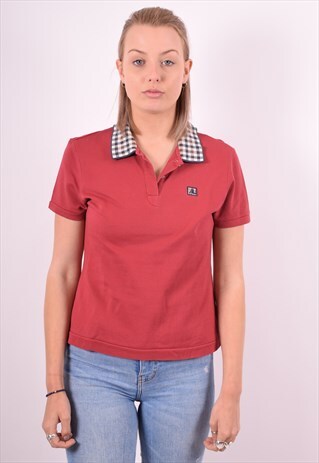 AQUASCUTUM WOMENS VINTAGE POLO SHIRT MEDIUM MAROON 90S