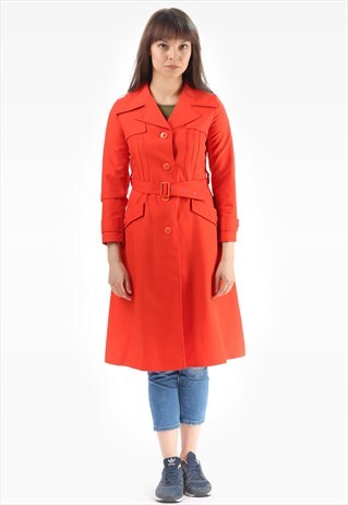 VINTAGE TRENCH COAT BELTED RED MAC