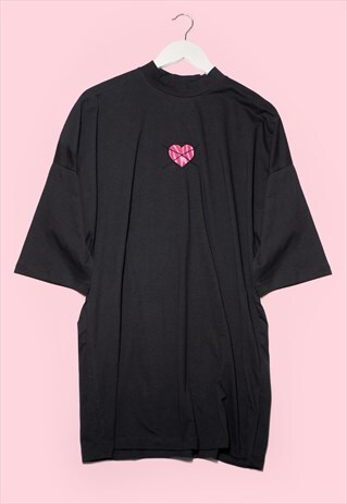 HEARTLESS EMBROIDERY ZEBRA HEART BLACK T-SHIRT DRAPE DRESS