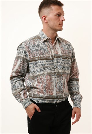 90S VINTAGE OLDSCHOOL HAPPY LIFE PATTERN COTTON SHIRT 15808