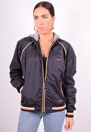 NIKE WOMENS VINTAGE JACKET LARGE BLACK 90'S