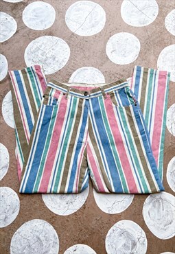 Vintage 90's Pastel Stripe High Waisted Jeans - S