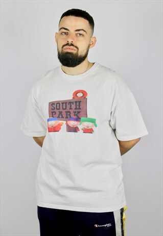 VINTAGE MENS SOUTH PARK BIG LOGO T-SHIRT WHITE SIZE XL