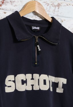 Vintage Schott 1/4 Zip Spellout Sweatshirt Blue
