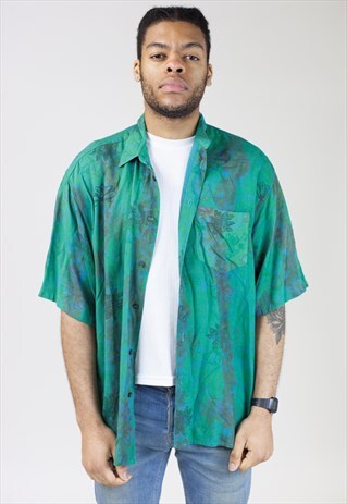 VINTAGE 90S GREEN FLOWER PATTERNED SHIRT