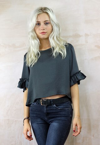 GREY FRILL TOP