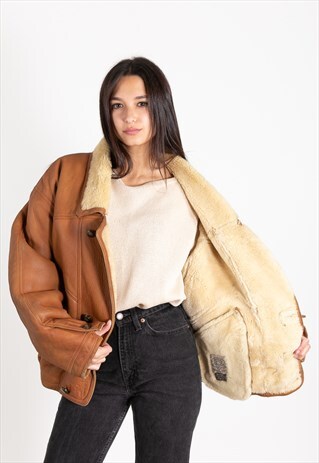 VINTAGE 80S ITALIAN SHEARLING REAL LEATHER JACKET / 0567