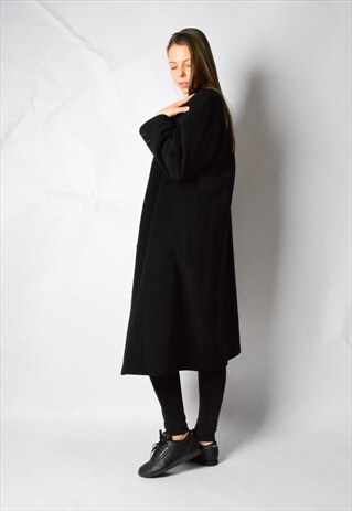 VINTAGE 90S BLACK CASHMERE WOOL LONG WINTER COAT