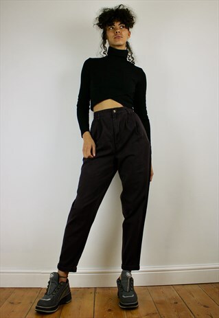 VINTAGE 80S HIGH WAISTED CROPPED TROUSERS BLACK