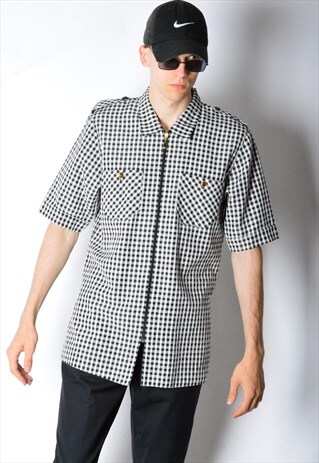 VINTAGE 90S UNISEX CHECK ZIPPER SHIRT