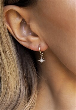 ELSA. Gold Pave Star Hoop Earrings